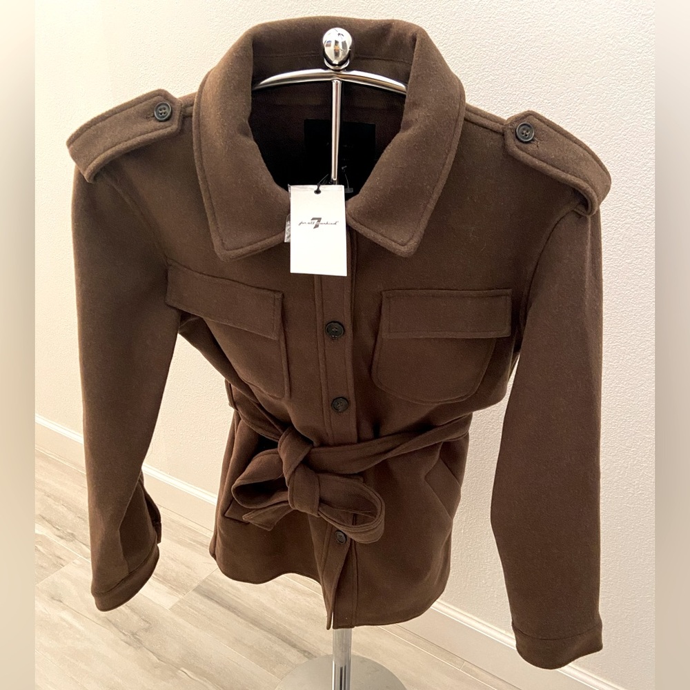 7 For All Mankind Cognac Brown Pea Coat, Sz. M, NWT, $325 MSRP - Picture 3 of 9